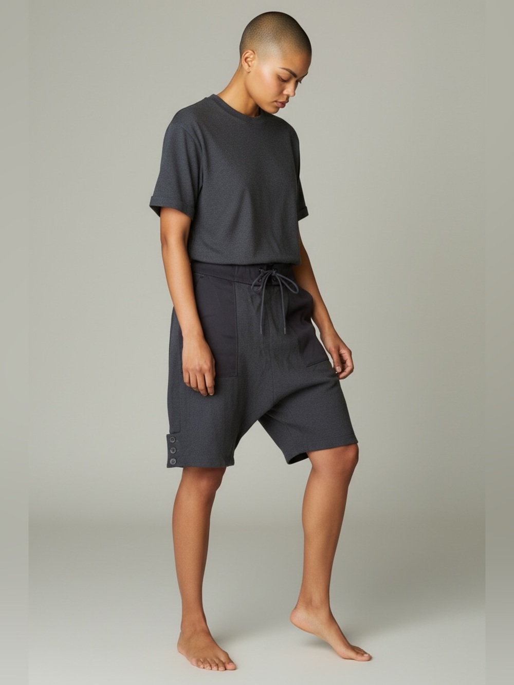 RAG & BONE Black Casual Drop Crotch Drawstring Shorts w/ Contrasting Pockets